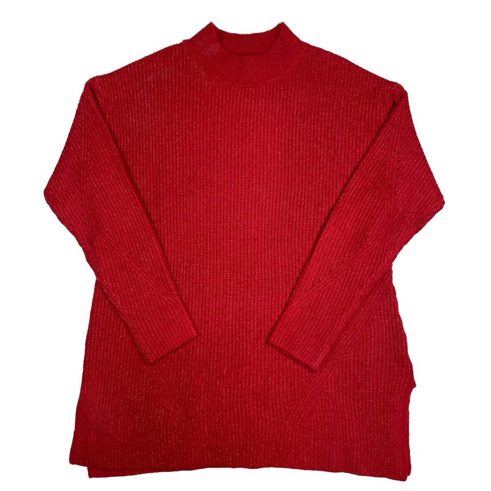 Old Navy Cozy Tunic Pullover Sweater Side Vents Women's Large Red Holidays Xmas